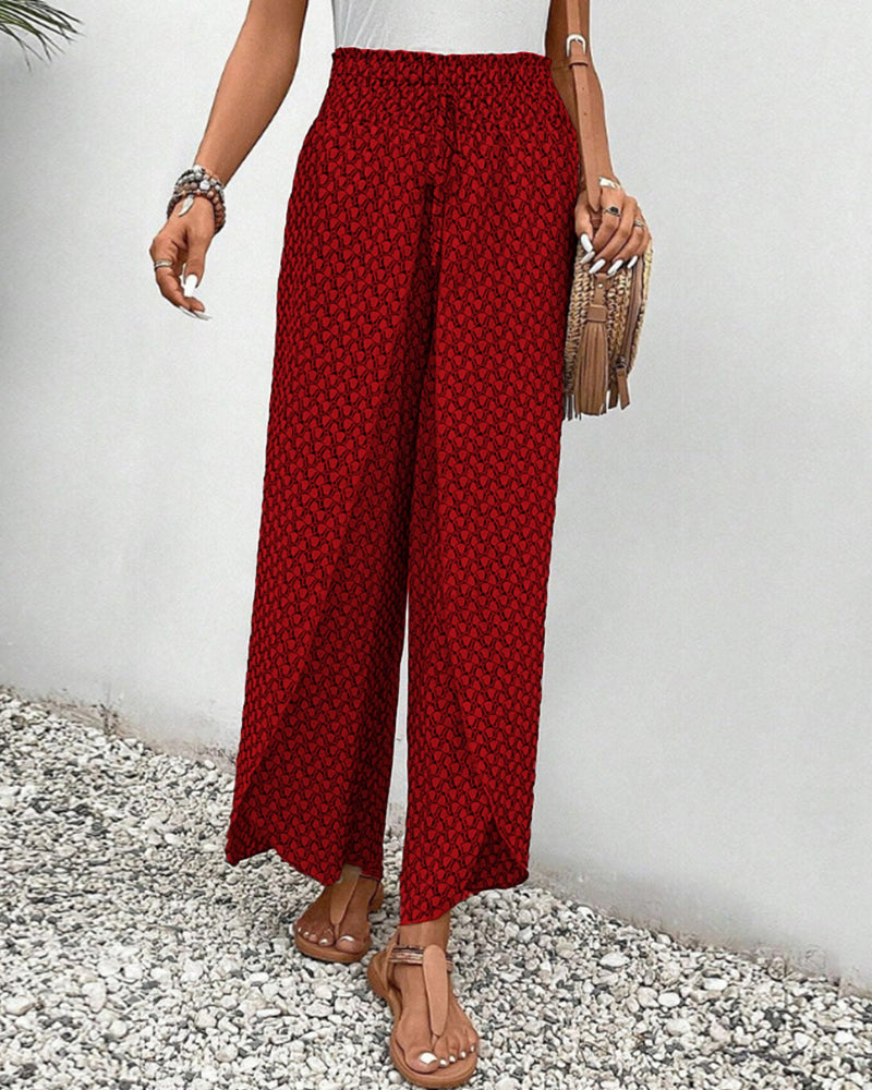 Lightweight Printed Elastic Waist Trousers