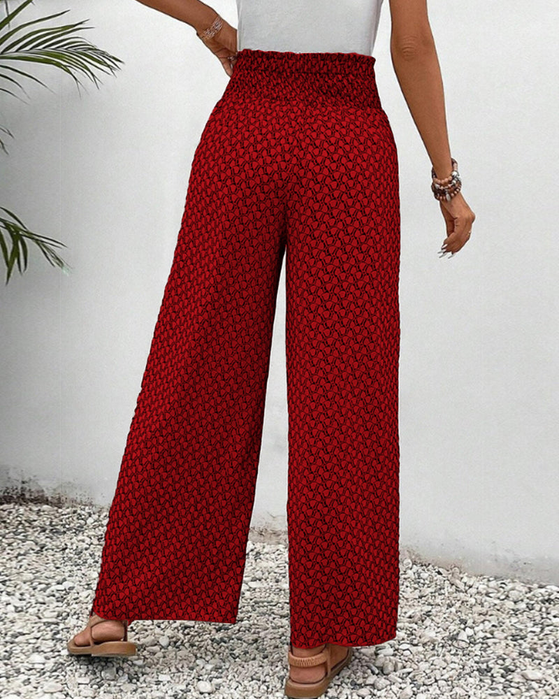Lightweight Printed Elastic Waist Trousers