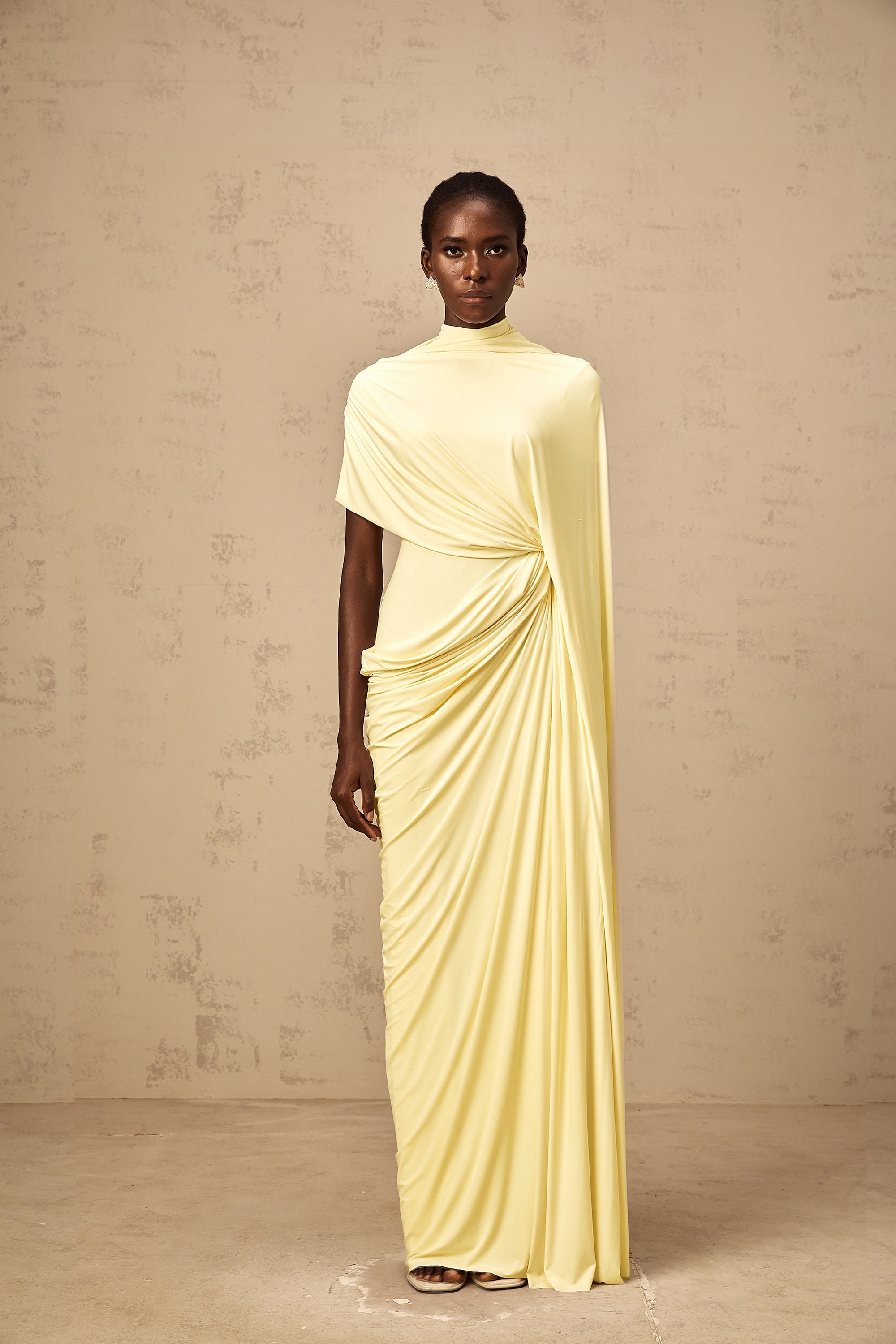 Asymmetrical Draped Cape and Maxi Dress Set