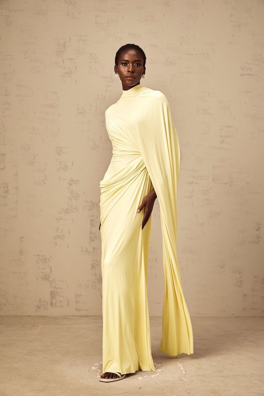 Asymmetrical Draped Cape and Maxi Dress Set