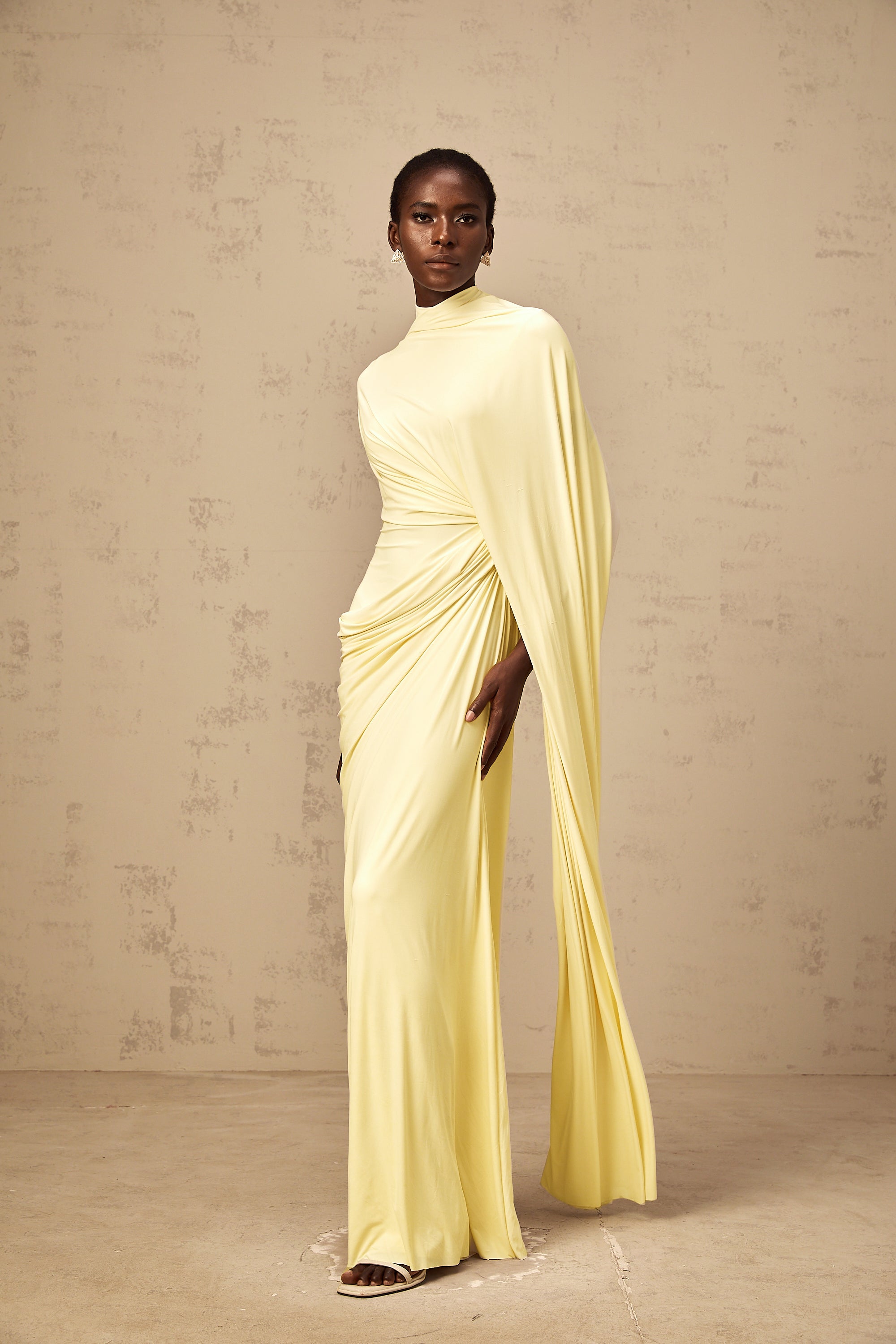 Asymmetrical Draped Cape and Maxi Dress Set