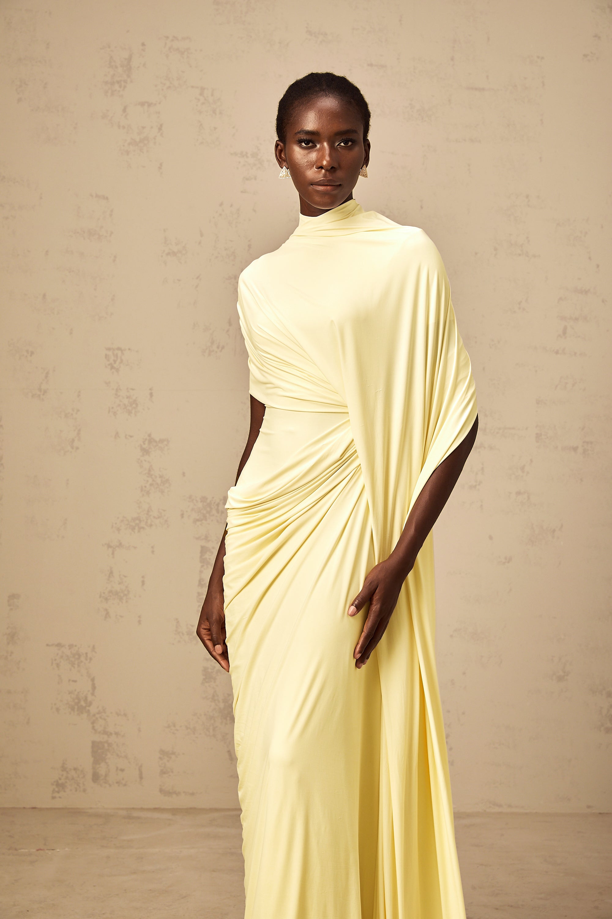 Asymmetrical Draped Cape and Maxi Dress Set