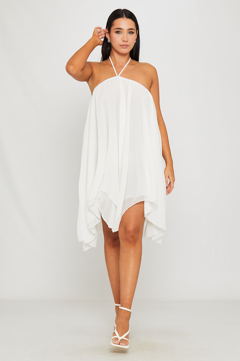 Halter Neck Asymmetric Chiffon Mini Dress