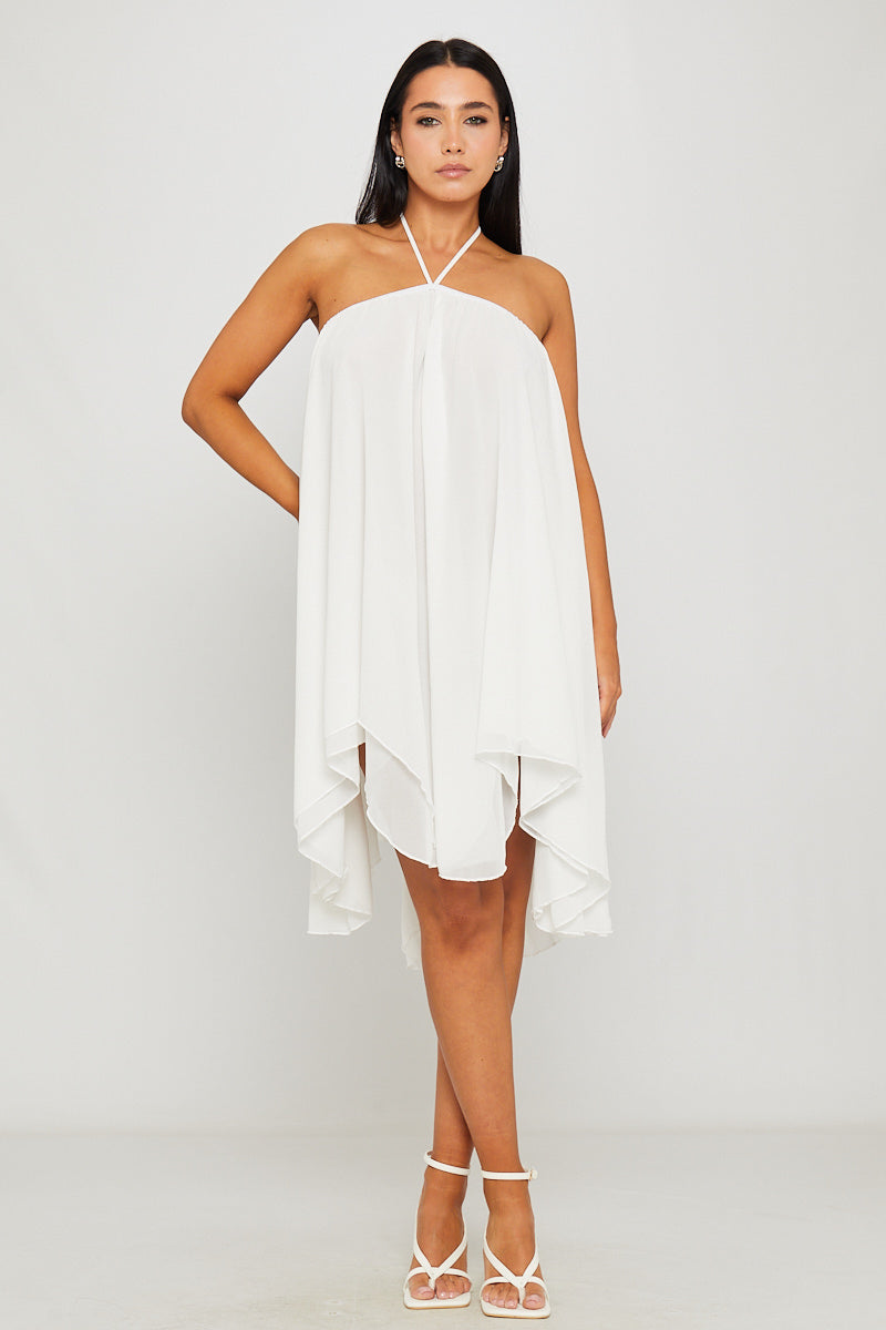 Halter Neck Asymmetric Chiffon Mini Dress