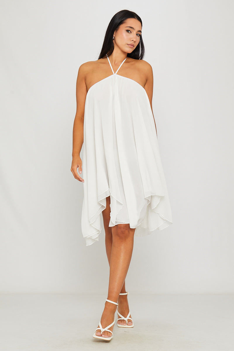 Halter Neck Asymmetric Chiffon Mini Dress