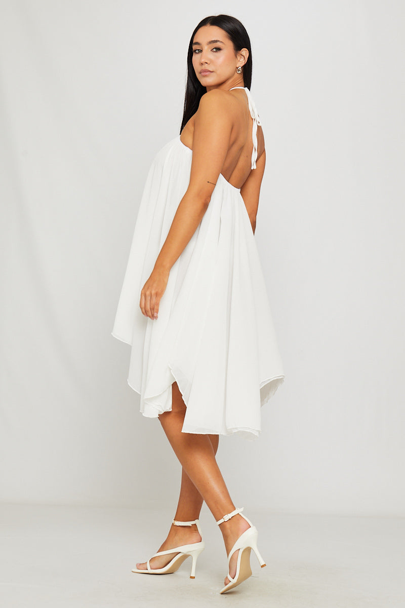 Halter Neck Asymmetric Chiffon Mini Dress