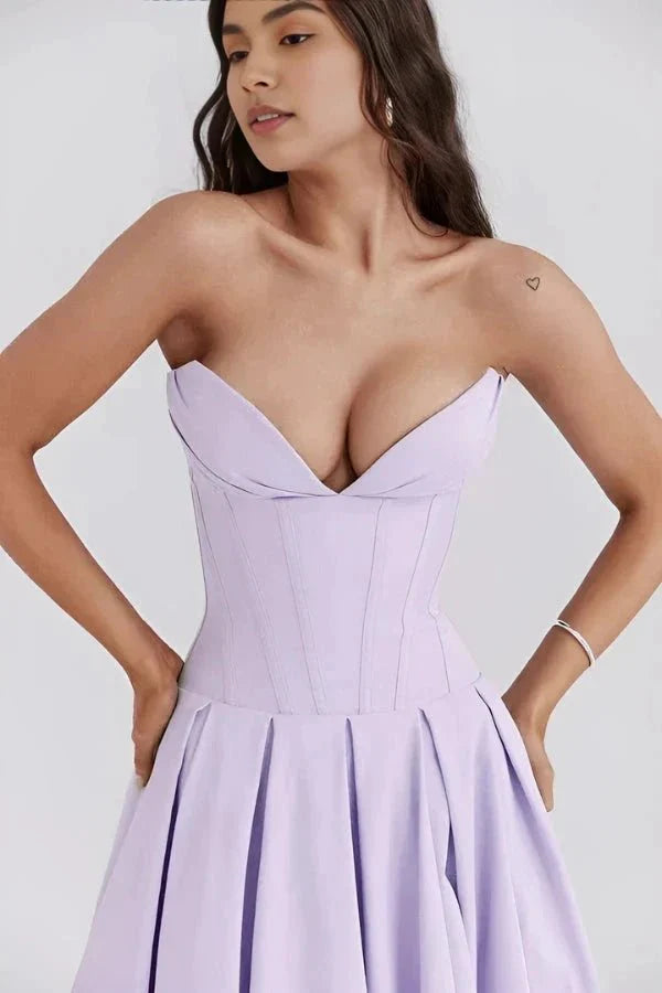Structured Corset-Bodice Midi Dress - Strapless