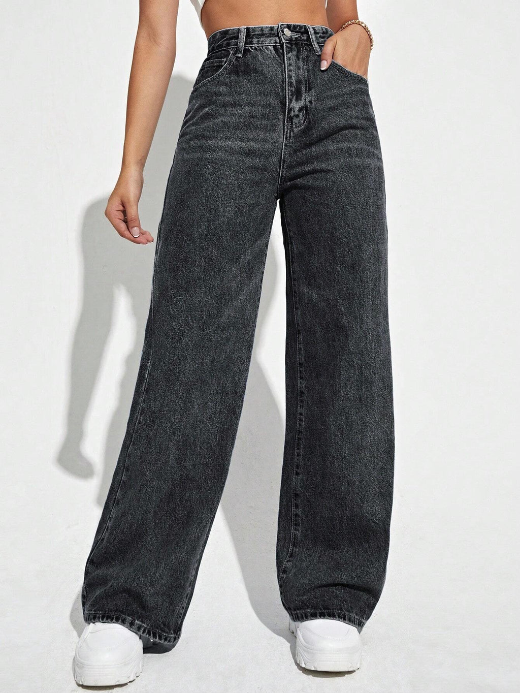 High-Waist Wide-Leg Denim Pants