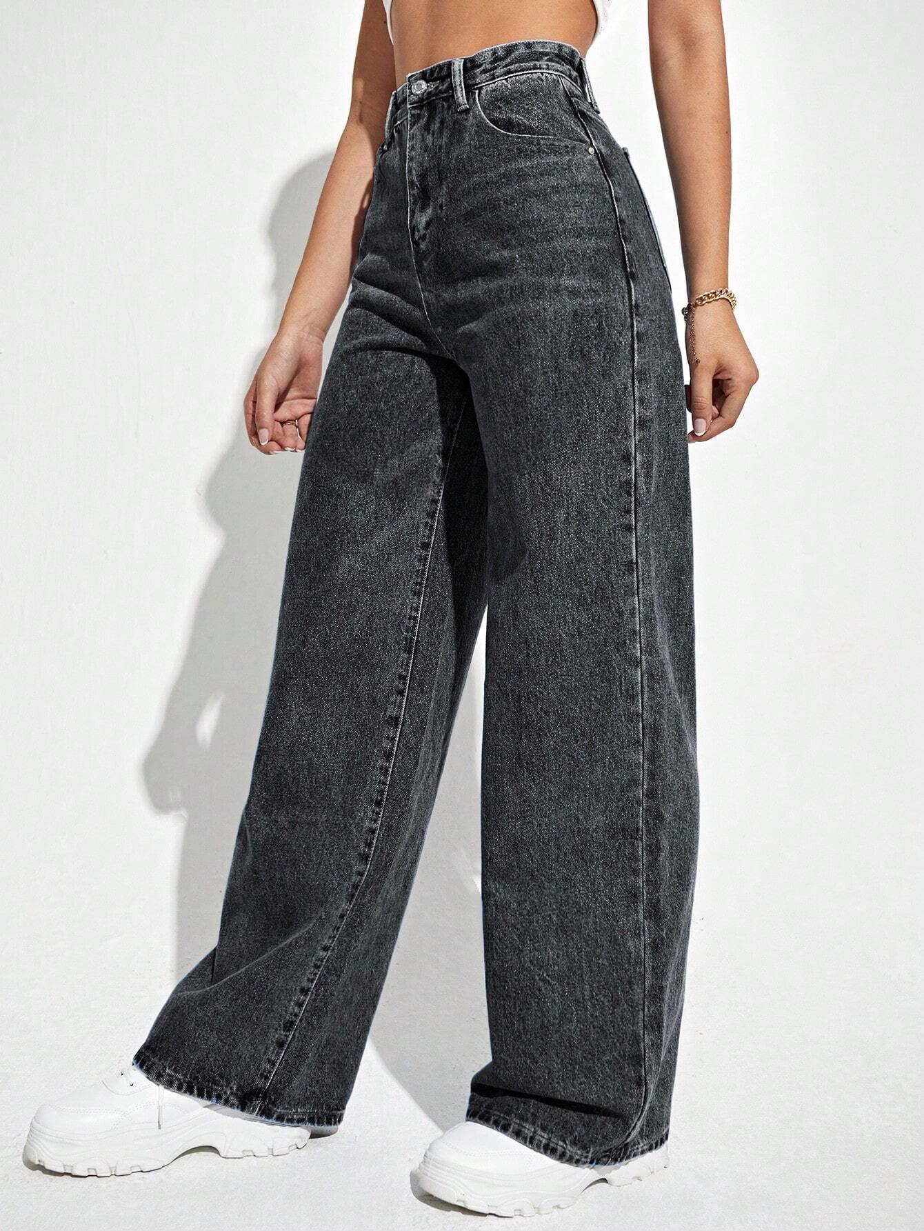 High-Waist Wide-Leg Denim Pants
