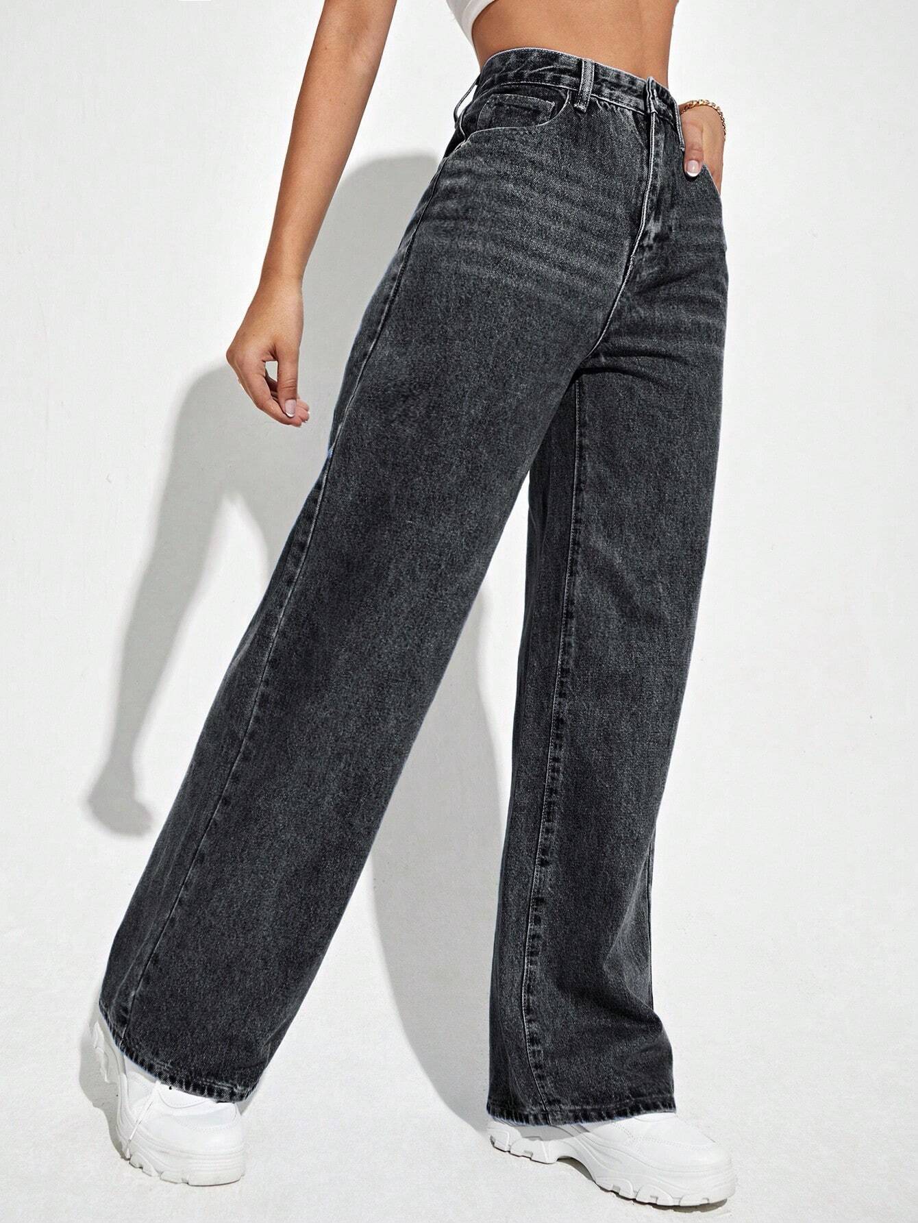 High-Waist Wide-Leg Denim Pants