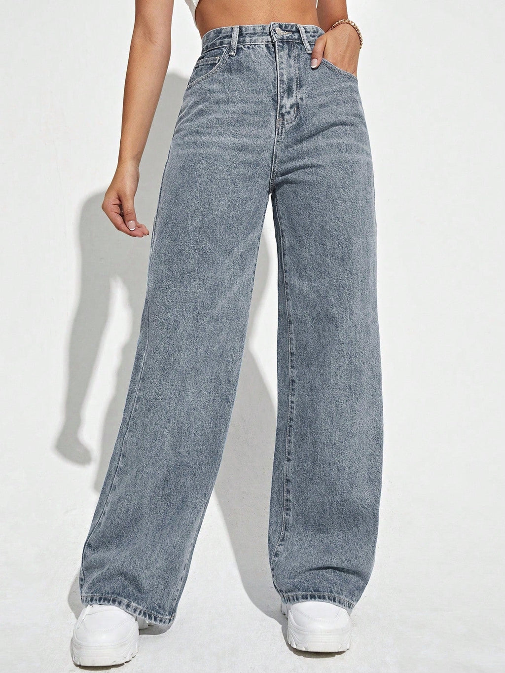 High-Waist Wide-Leg Denim Pants