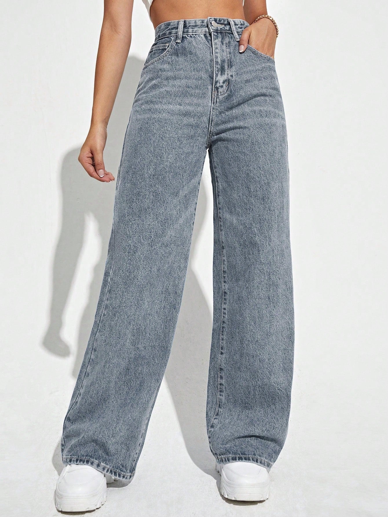 High-Waist Wide-Leg Denim Pants