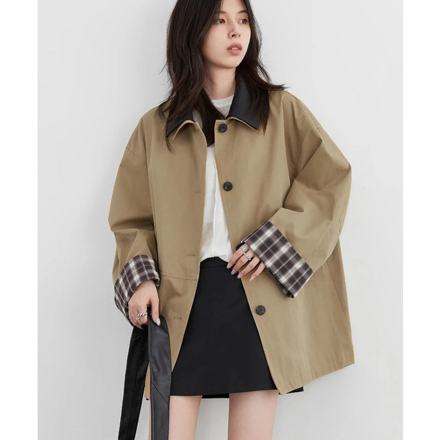 Contrast Collar Button-Up Jacket