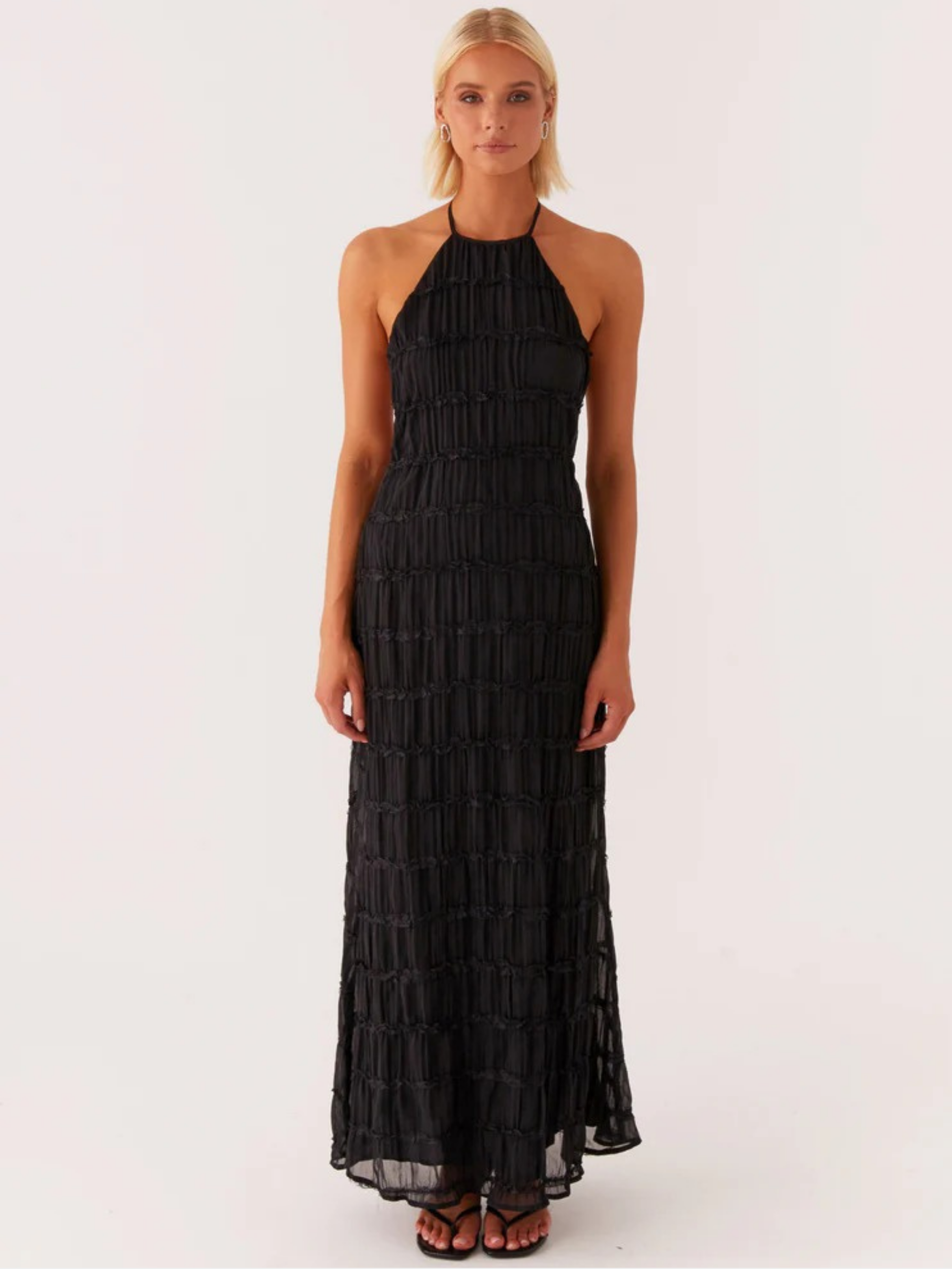 Black Halter Neck Pleated Maxi Dress