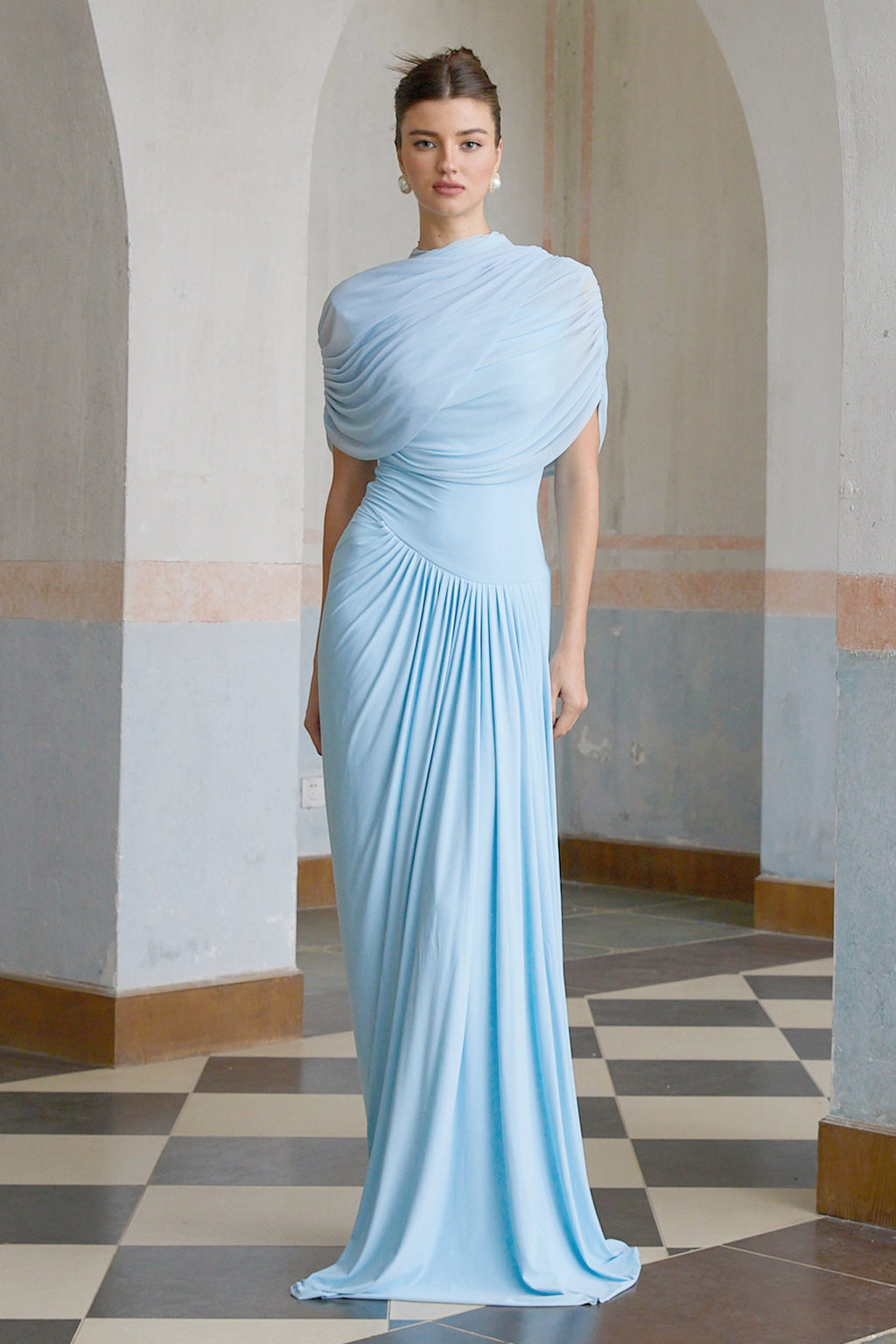 Asymmetrical Pleated Maxi Dress