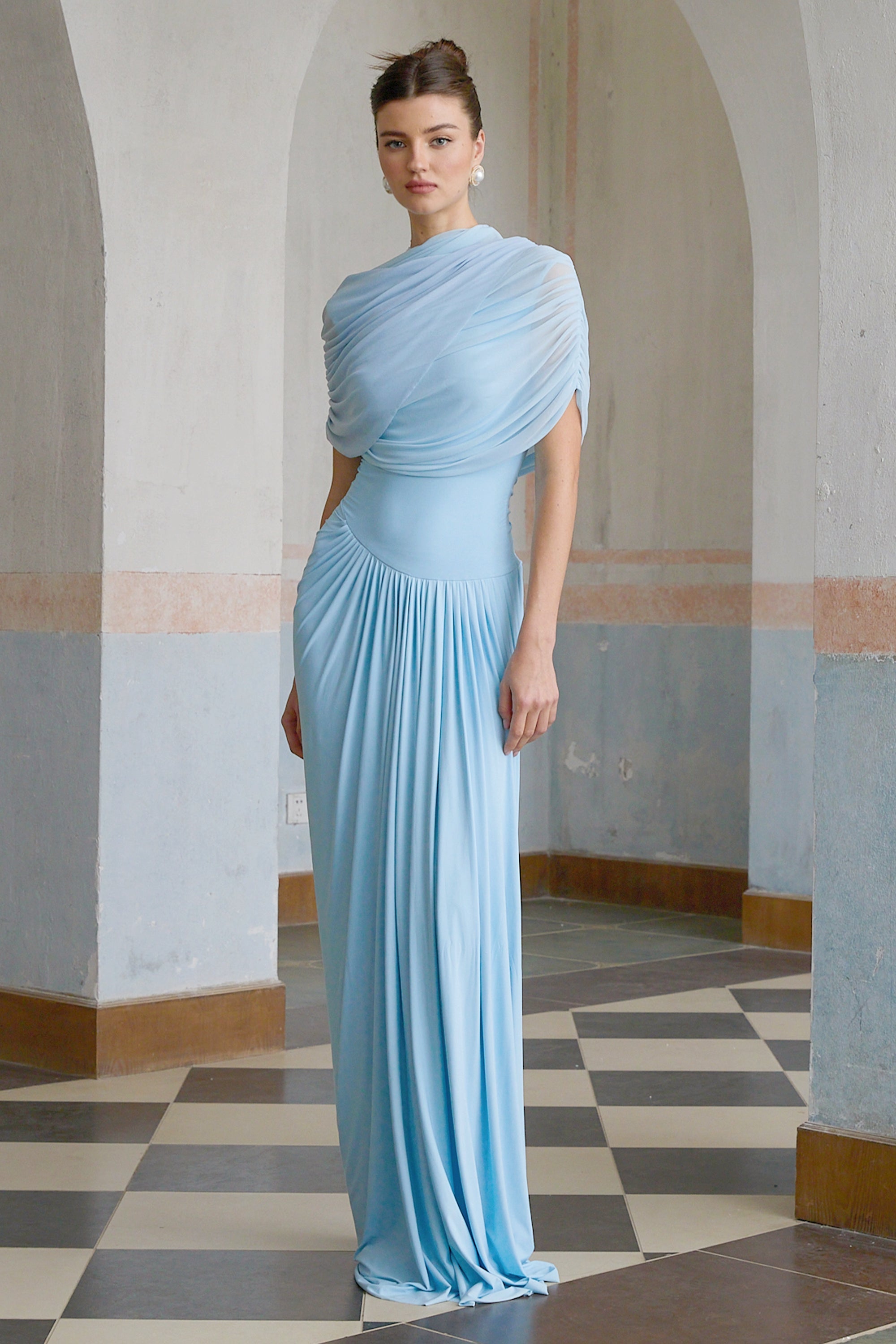 Asymmetrical Pleated Maxi Dress