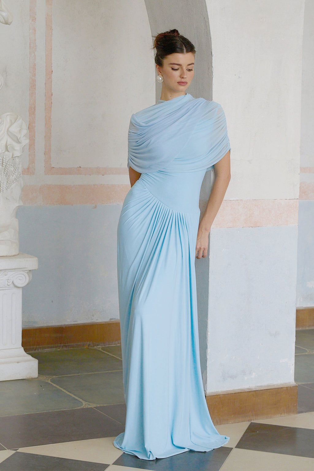 Asymmetrical Pleated Maxi Dress