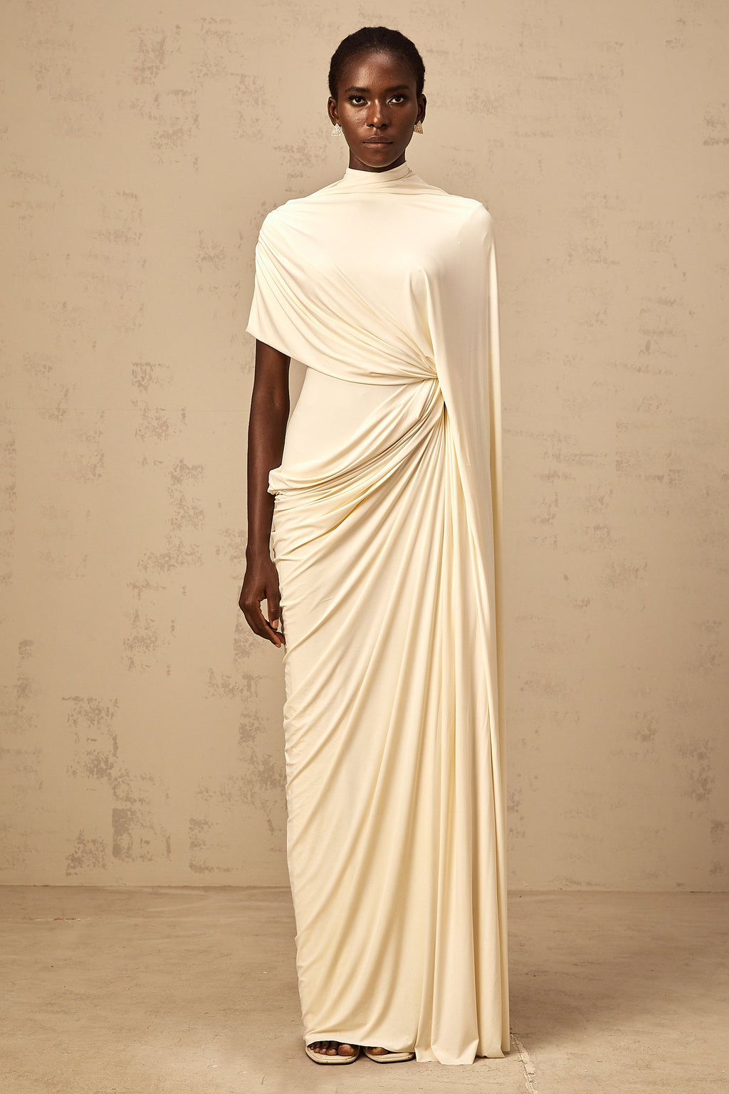 Asymmetrical Draped Cape and Maxi Dress Set