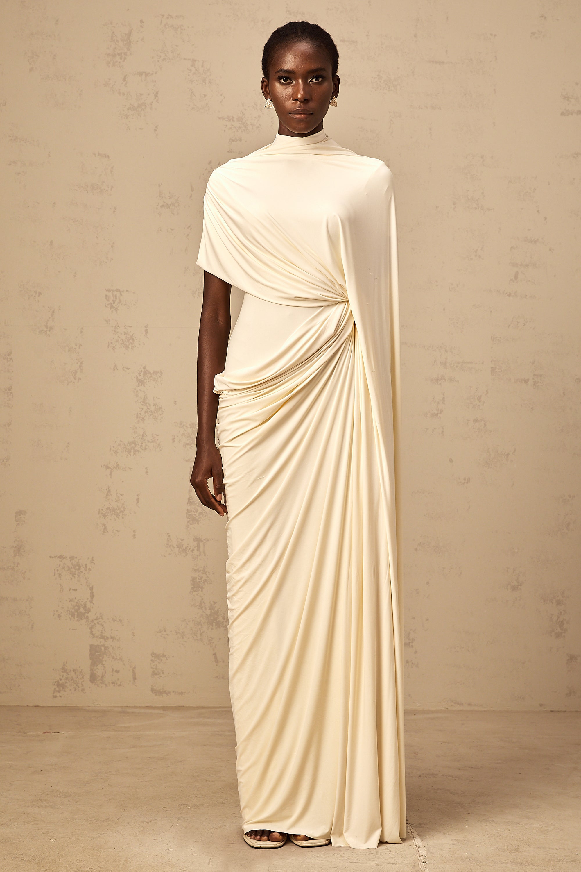 Asymmetrical Draped Cape and Maxi Dress Set