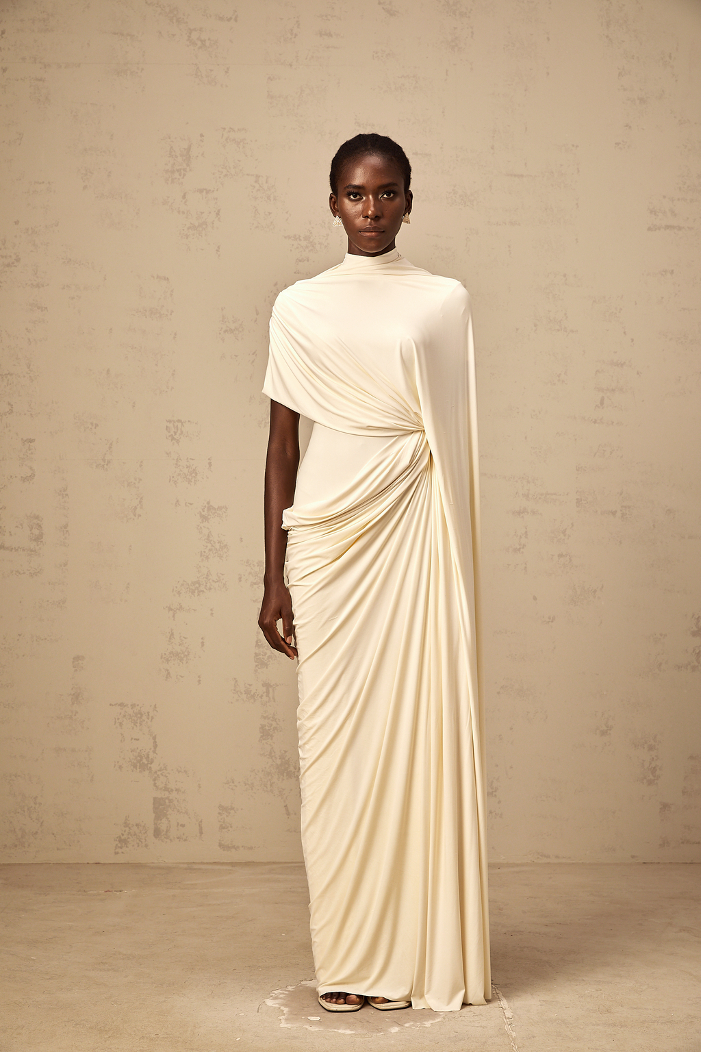 Asymmetrical Draped Cape and Maxi Dress Set