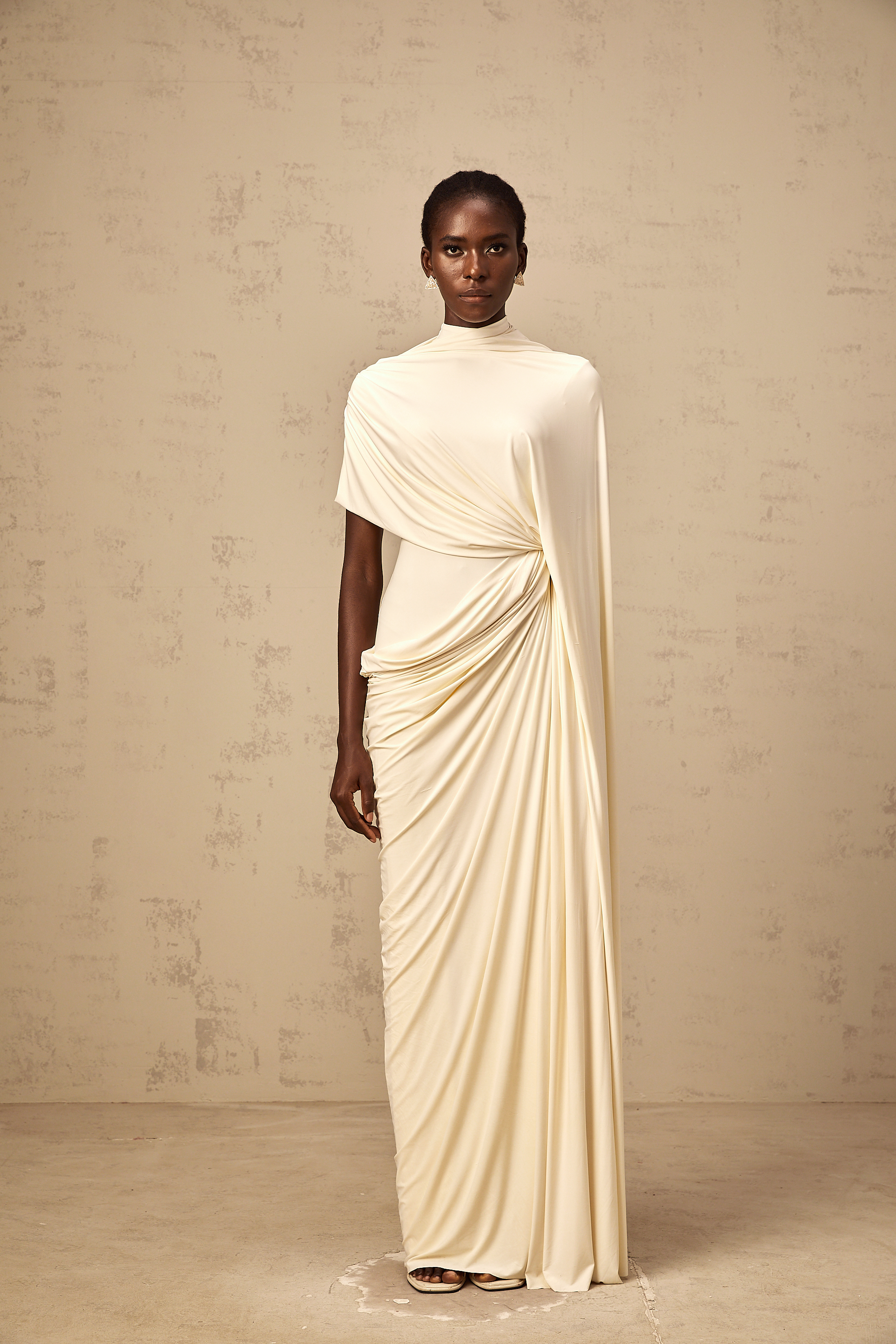 Asymmetrical Draped Cape and Maxi Dress Set