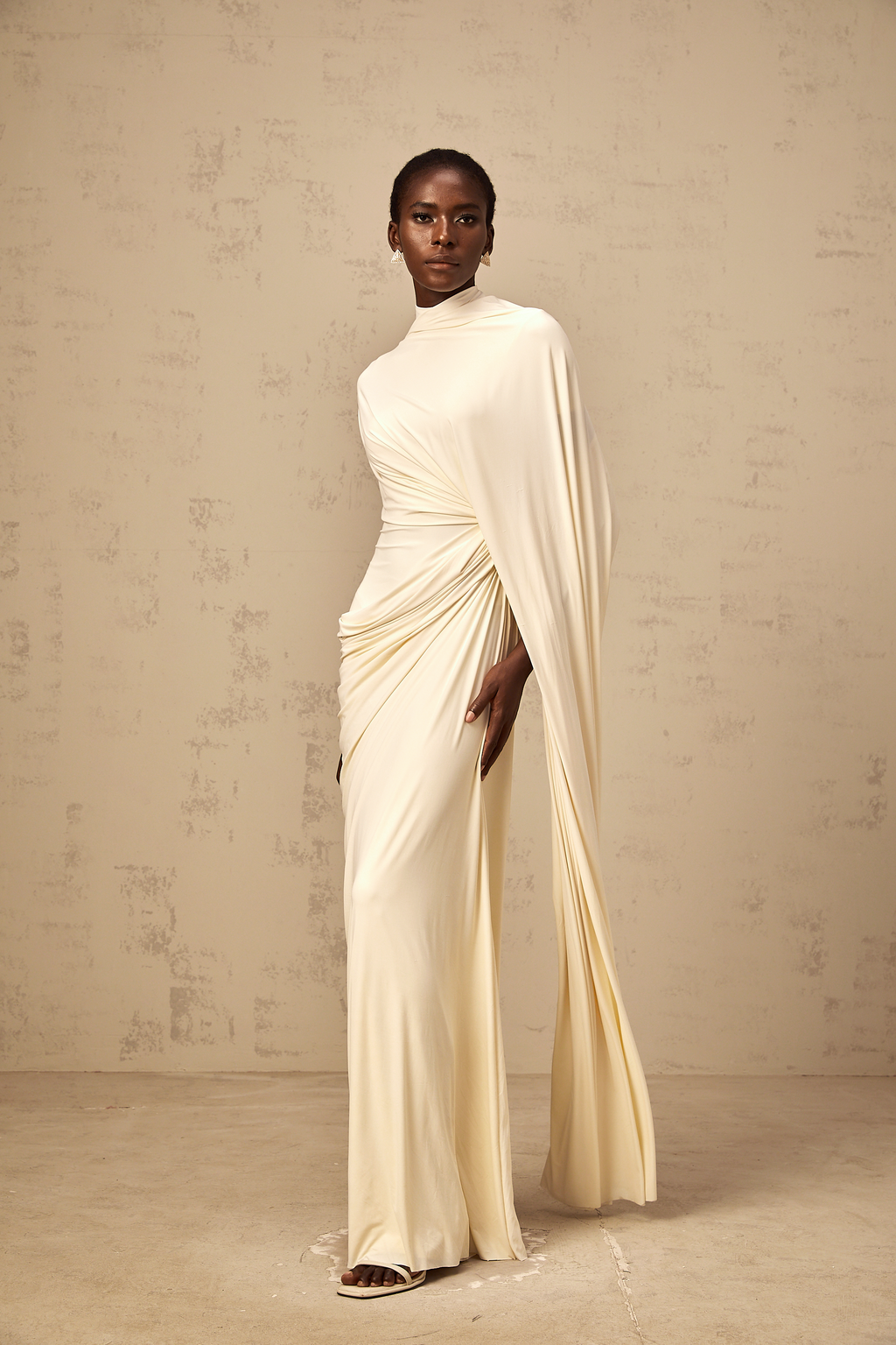Asymmetrical Draped Cape and Maxi Dress Set