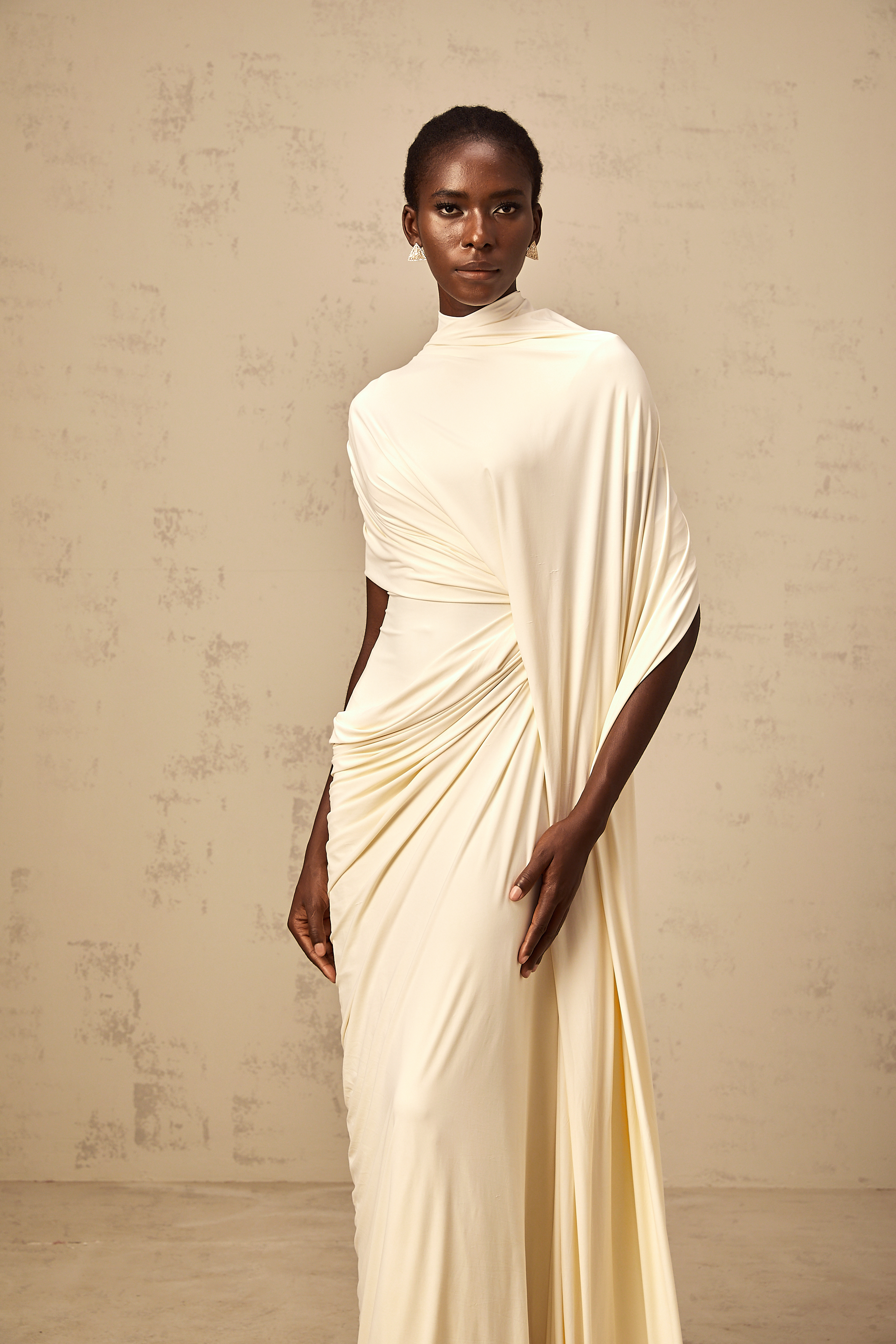 Asymmetrical Draped Cape and Maxi Dress Set