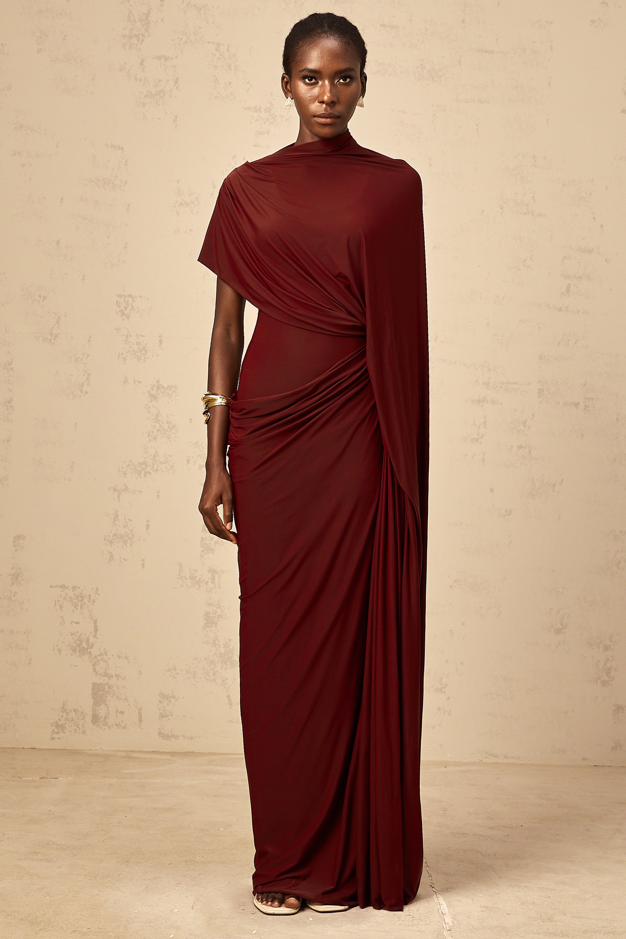 Asymmetrical Draped Cape and Maxi Dress Set