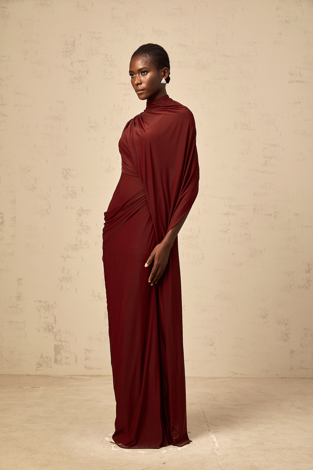 Asymmetrical Draped Cape and Maxi Dress Set