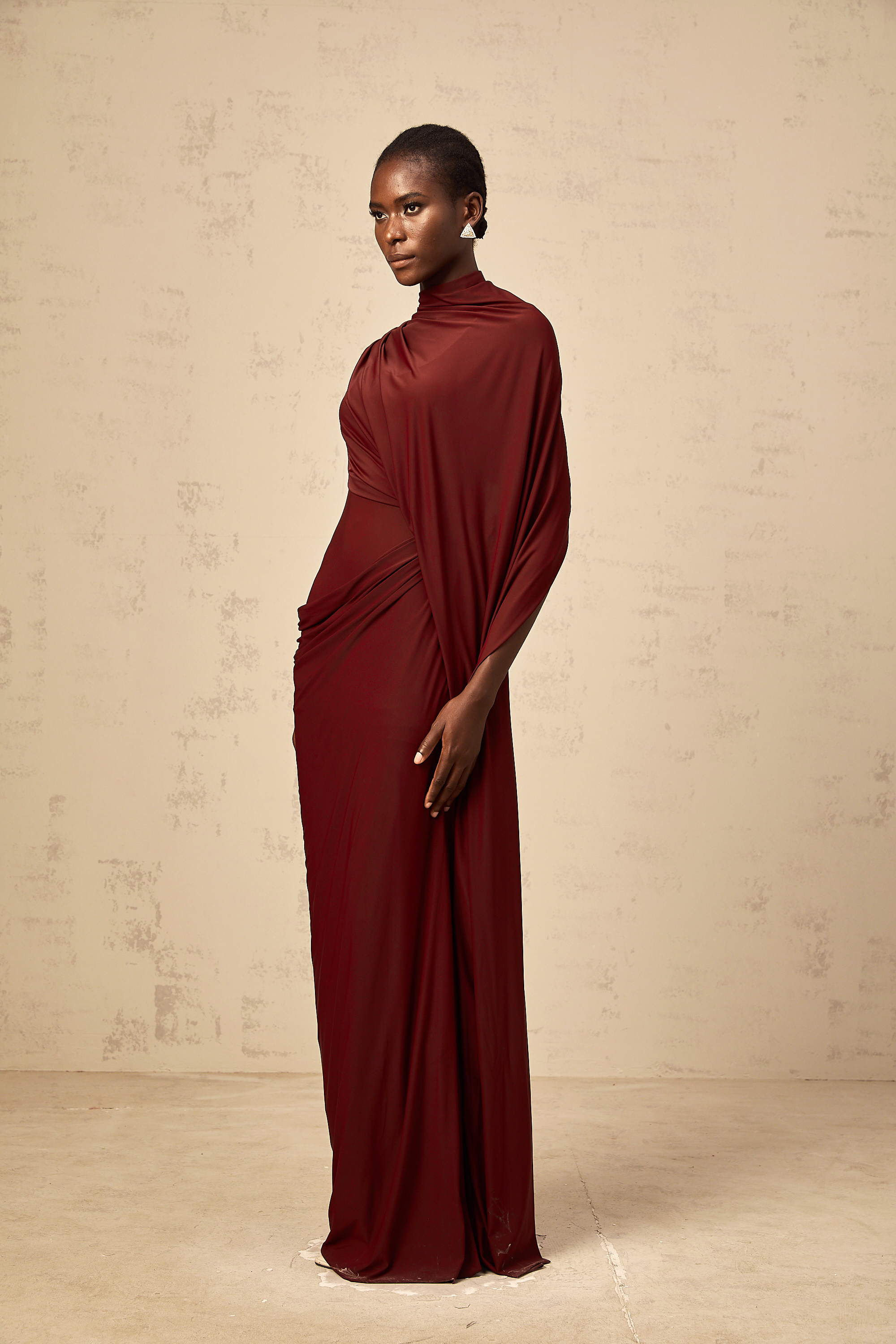 Asymmetrical Draped Cape and Maxi Dress Set