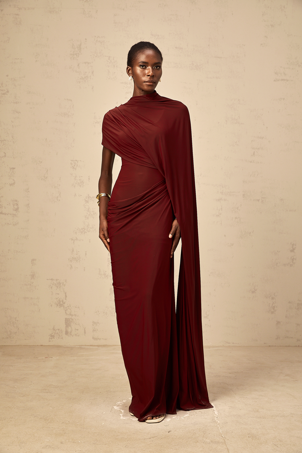 Asymmetrical Draped Cape and Maxi Dress Set