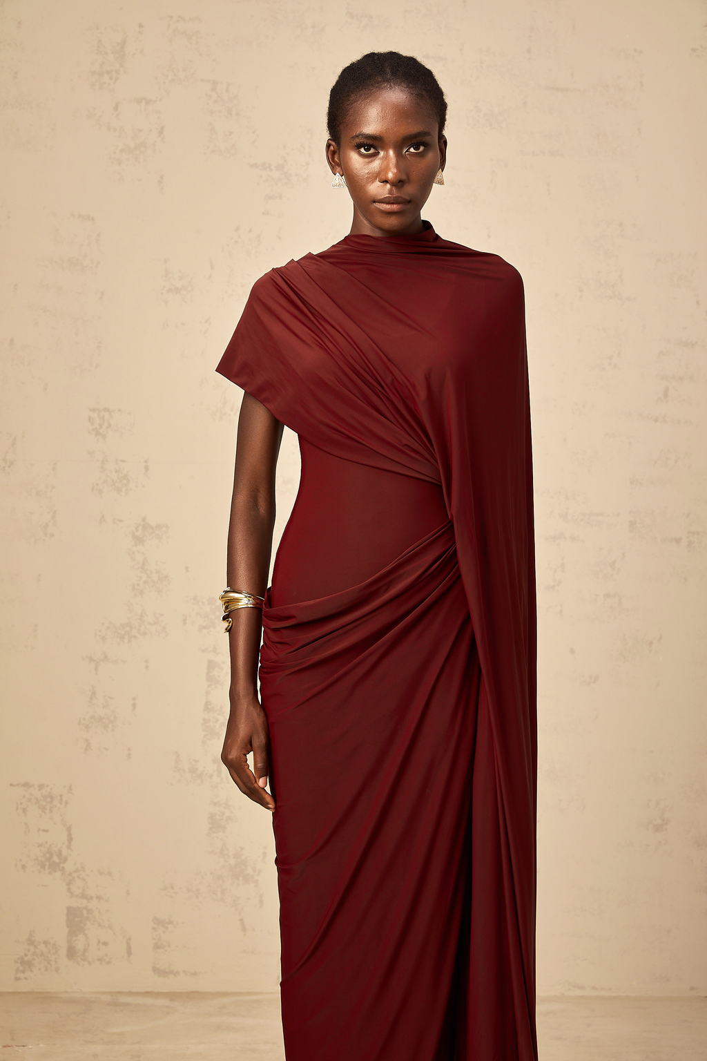 Asymmetrical Draped Cape and Maxi Dress Set
