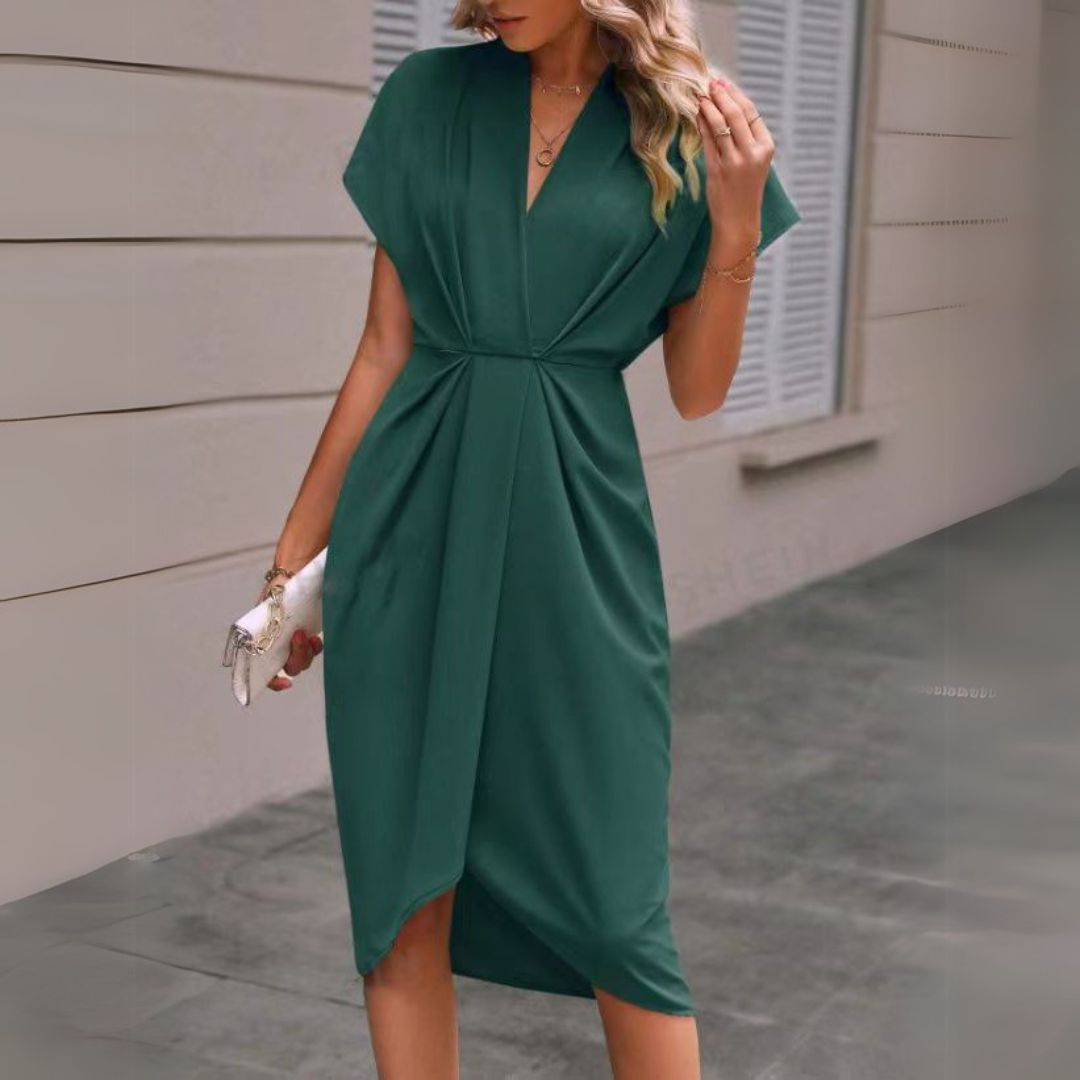 Draped V-Neck Midi Dress