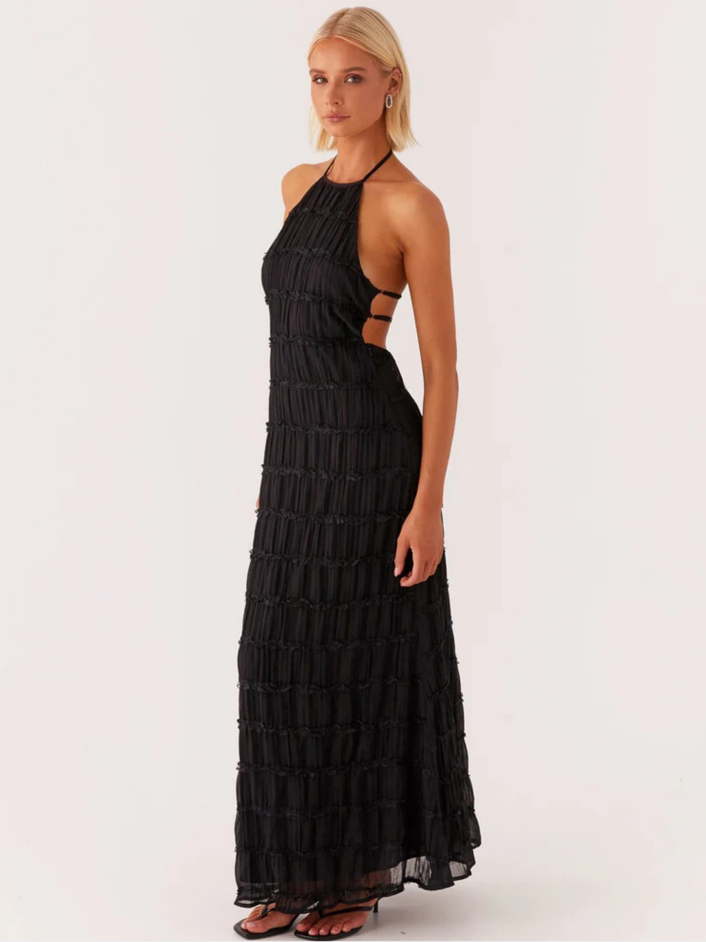 Black Halter Neck Pleated Maxi Dress
