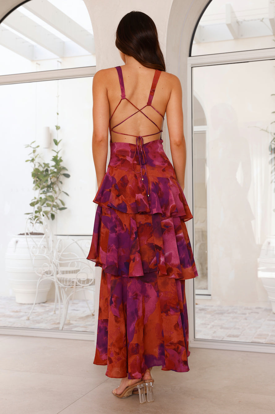Deep V-Neck Tiered Chiffon Maxi Dress