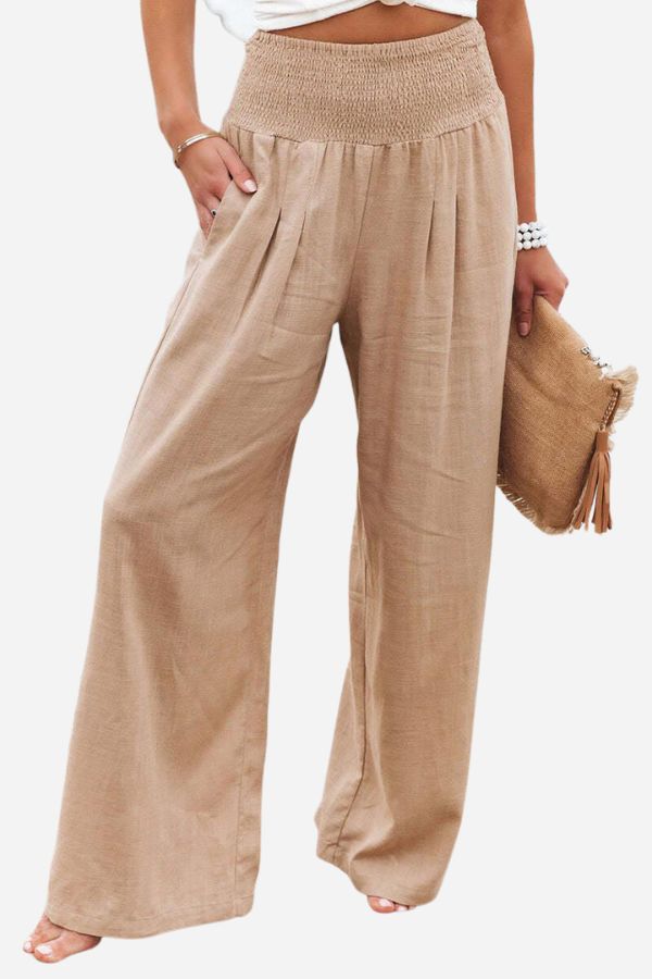 High-Waisted Smocked Wide Leg Trousers