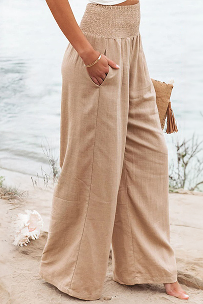 High-Waisted Smocked Wide Leg Trousers