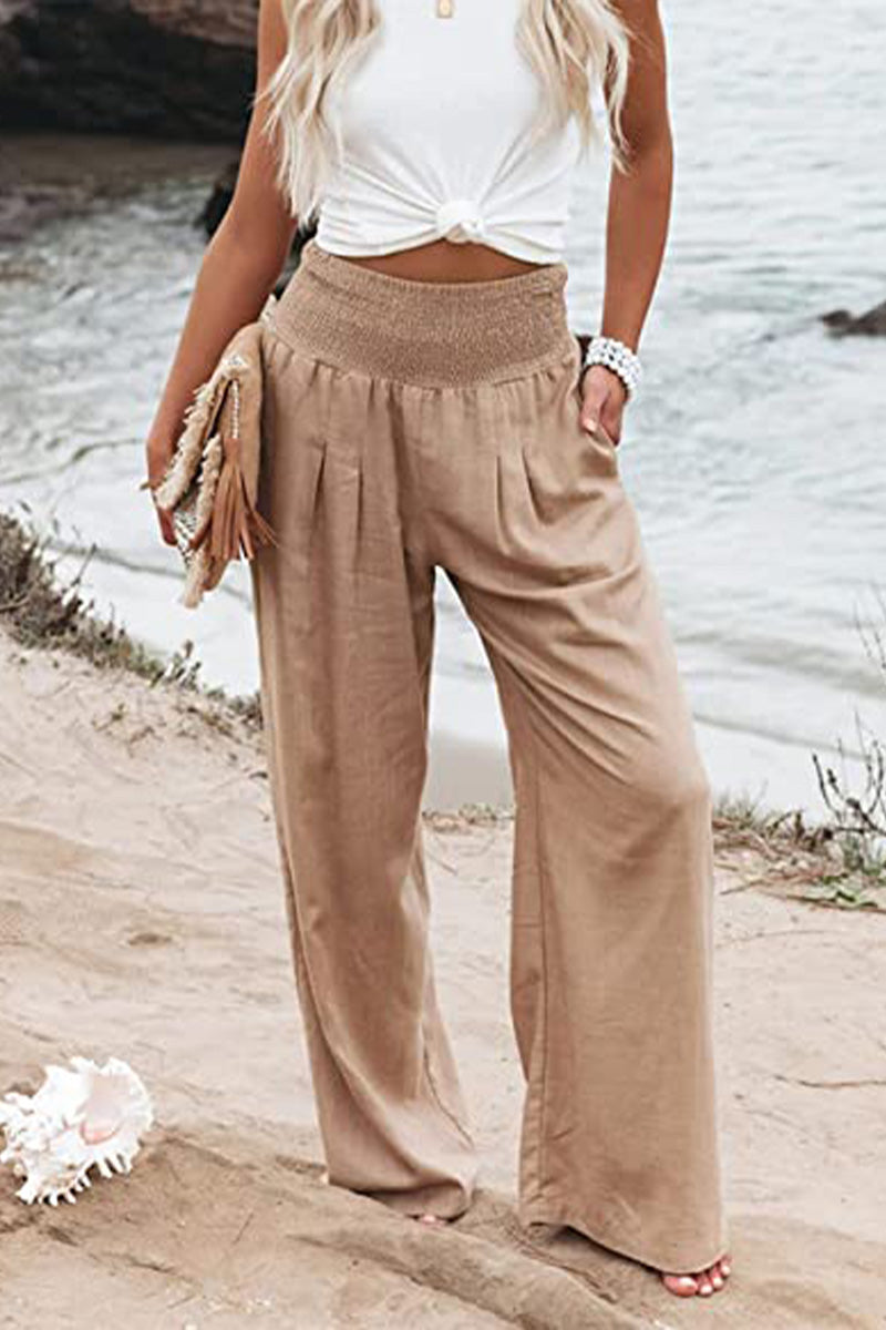 High-Waisted Smocked Wide Leg Trousers