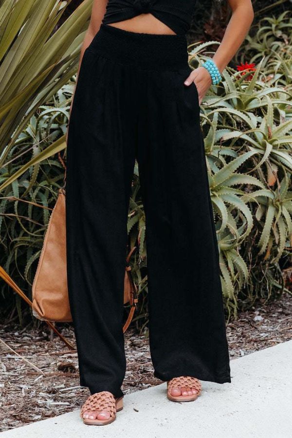 High-Waisted Smocked Wide Leg Trousers