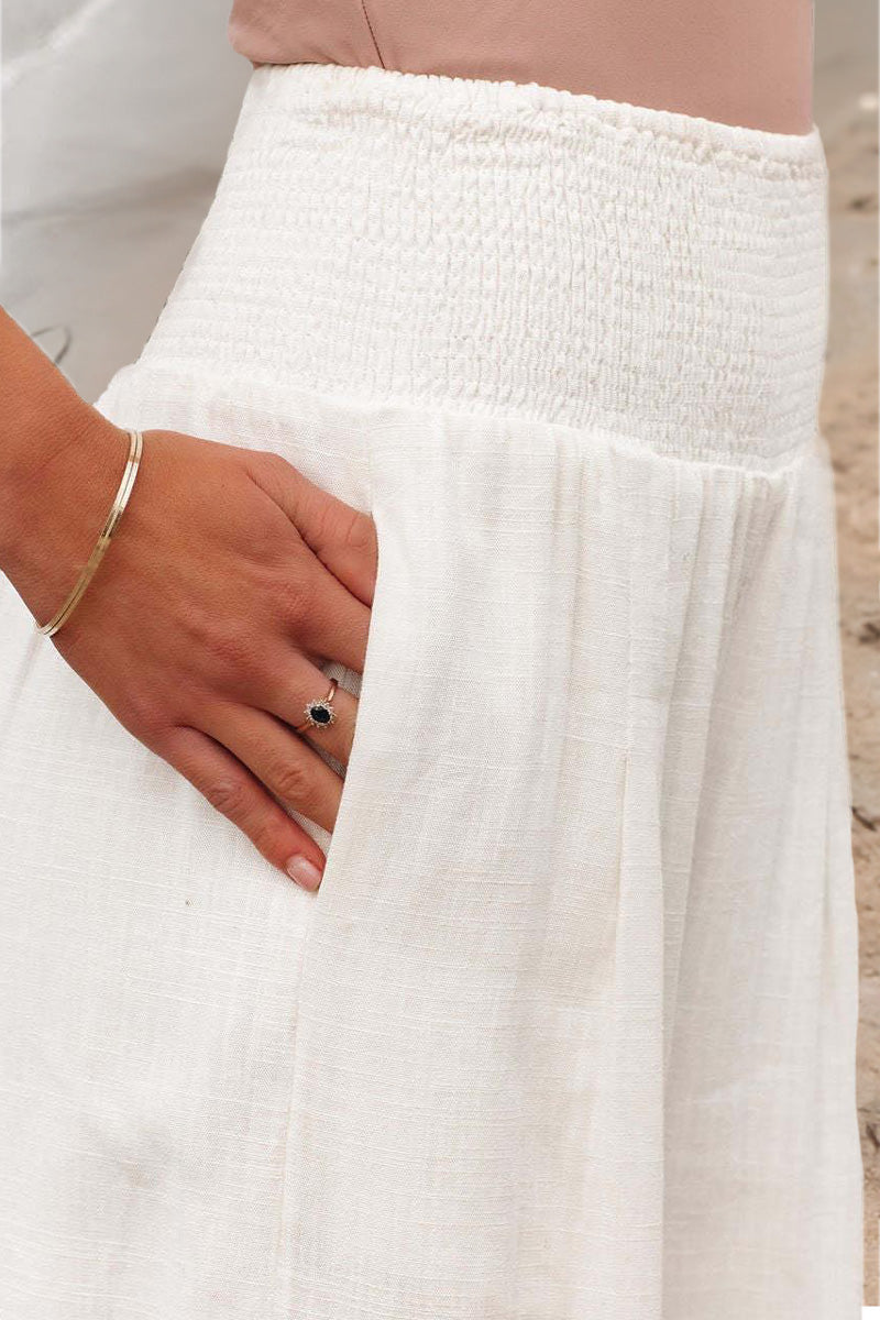 High-Waisted Smocked Wide Leg Trousers