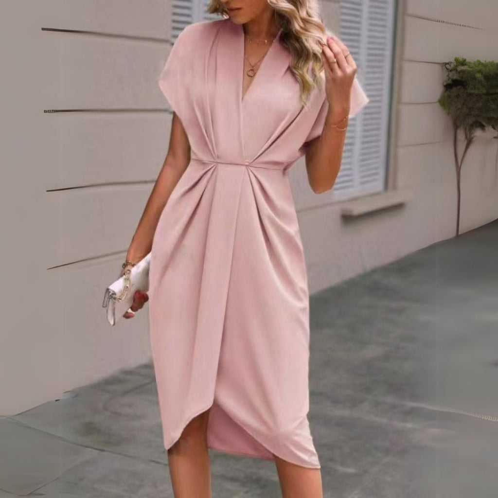Draped V-Neck Midi Dress