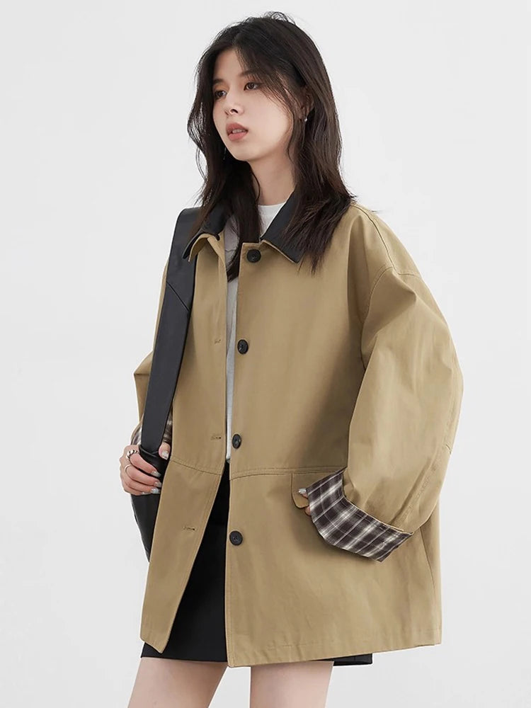 Contrast Collar Button-Up Jacket