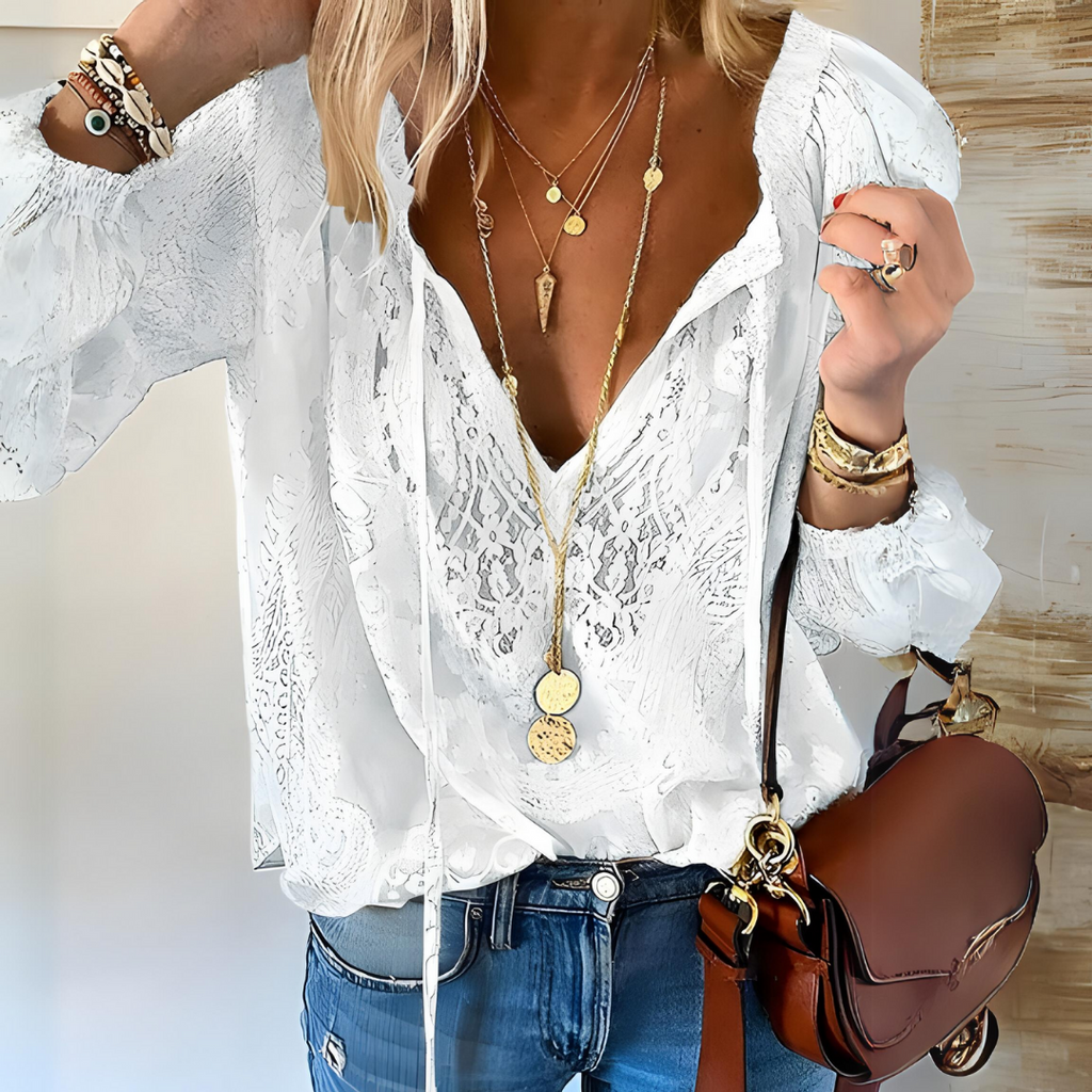 Blouse with Cutout Neckline