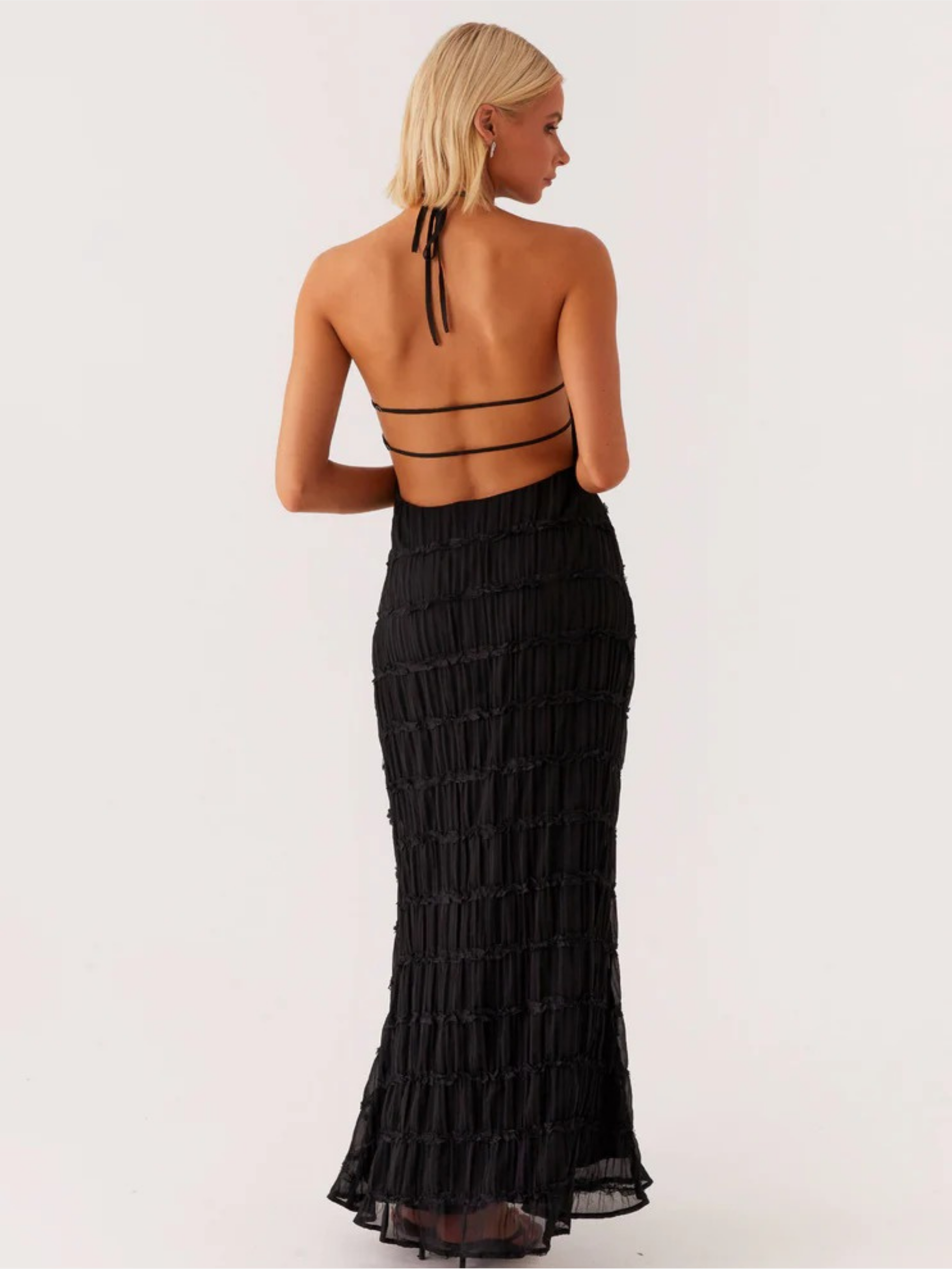 Black Halter Neck Pleated Maxi Dress