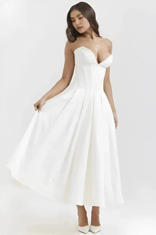Structured Corset-Bodice Midi Dress - Strapless