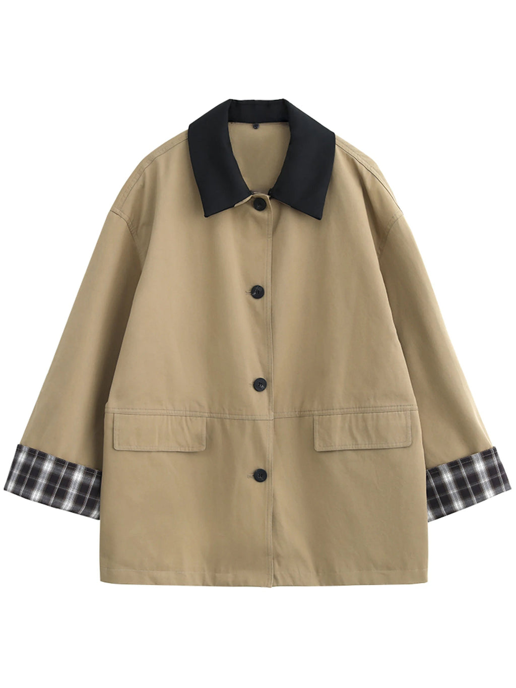 Contrast Collar Button-Up Jacket