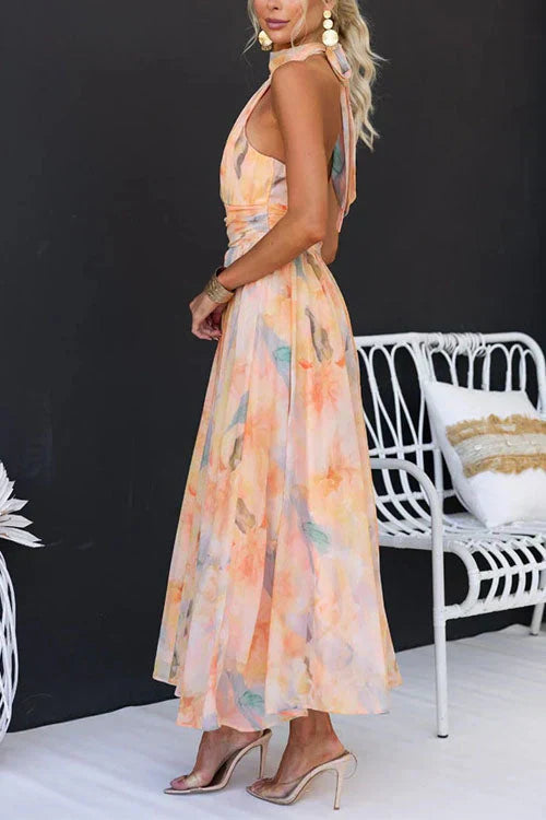 Watercolour Halter Maxi Dress