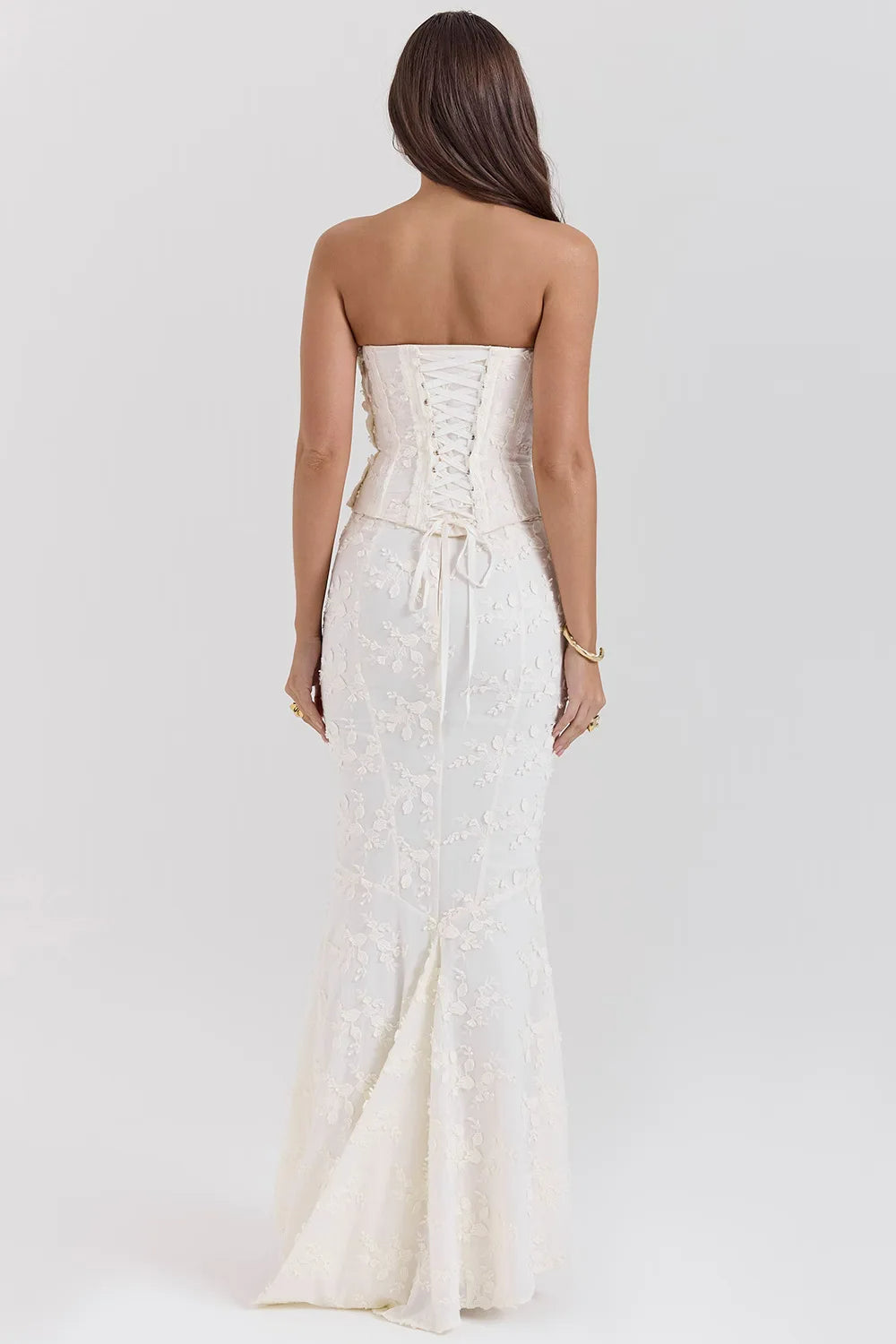 Strapless Embroidered Corset Maxi Dress