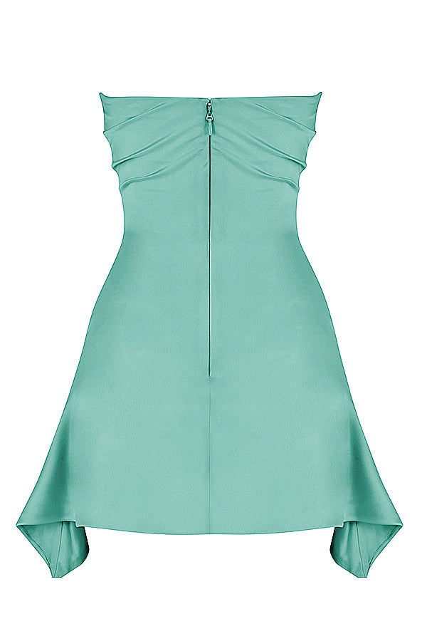 Blue Draped Strapless Mini Dress