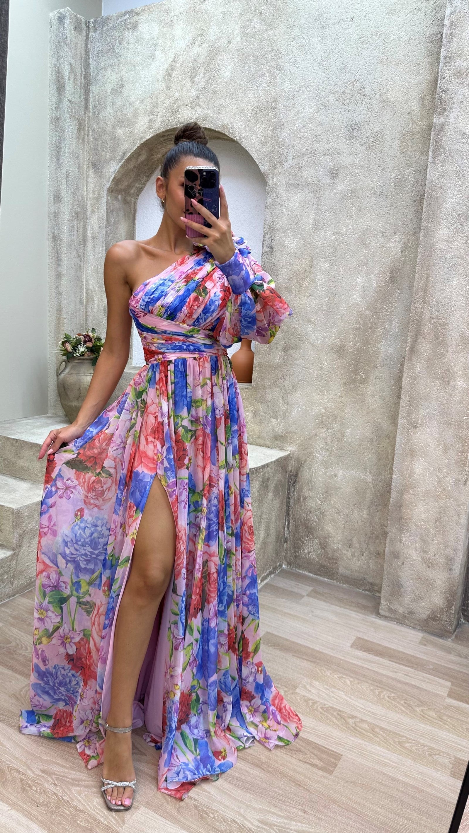 Floral One-Shoulder Flowy Dress